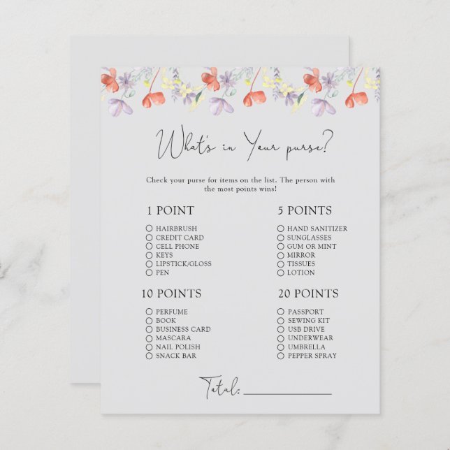 Lámina Flores silvestres Whats en tu juego de bolsos (Anverso / Reverso)