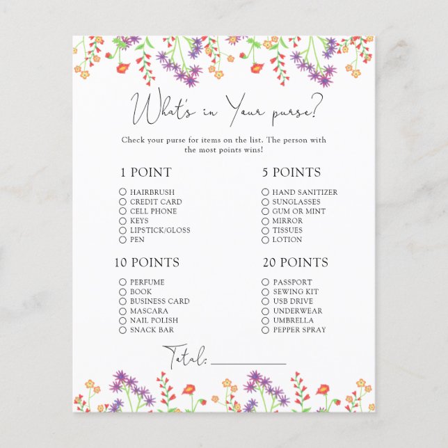 Lámina Flores silvestres Whats en tu juego de bolsos (Anverso)