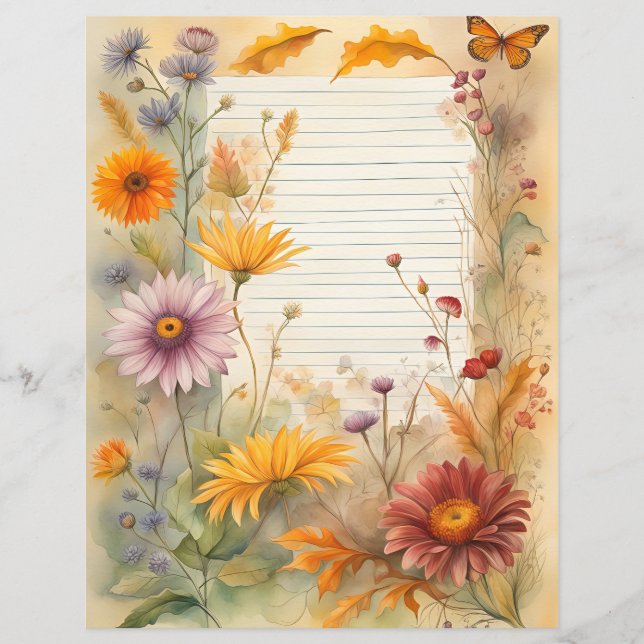 Lámina Flores silvestres y mariposa (Anverso)