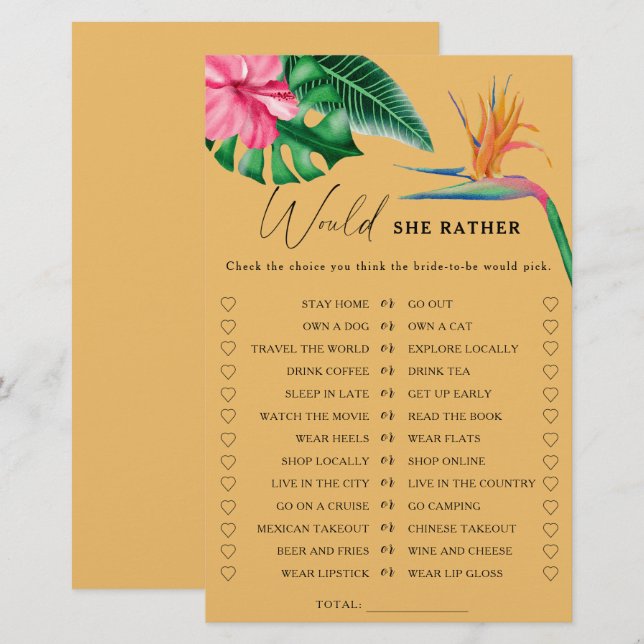 Lámina Flores tropicales - ¿Prefiere una ducha de novia? (Anverso / Reverso)