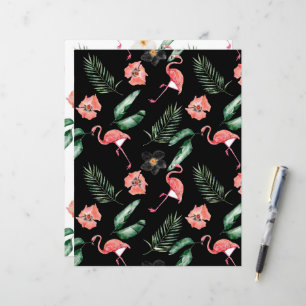 Lámina Flores tropicales y papel de cuadernillo de flamen