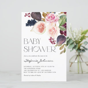Lámina Flores y higos de Borgoña Invitación a Baby Shower