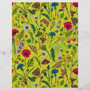 Lámina Flores y polillas silvestres en verde