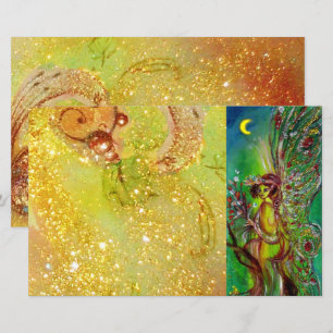 Lámina FLOWER FAIRY IN MOONLIGHT Yellow Green Fantasy