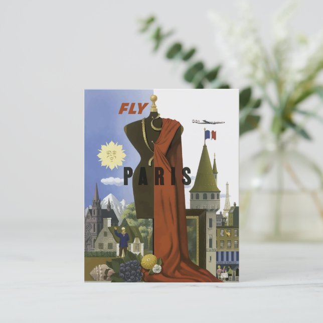 Lámina Fly Paris Francia Vintage Travel Poster (Anverso de pie)