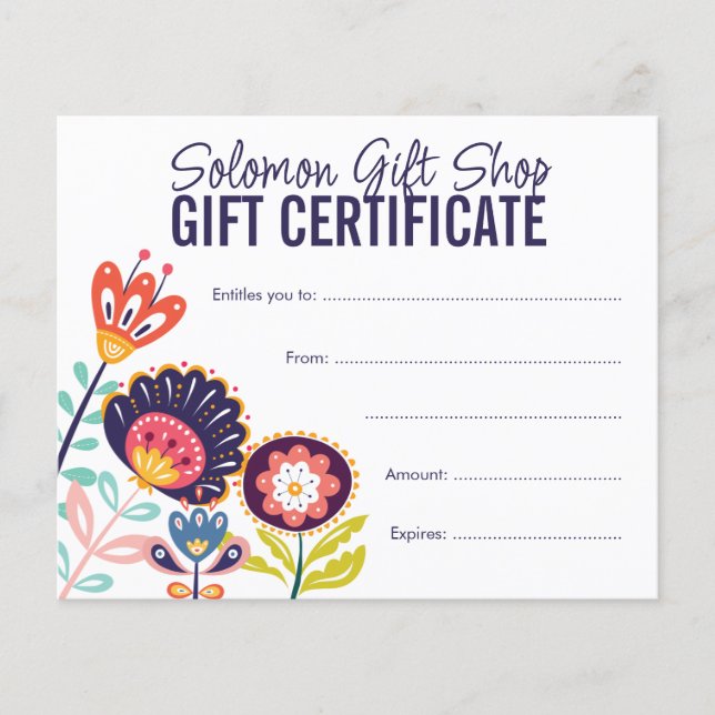 Lámina Folk Art Store Shop Gift Voucher Certificate (Anverso)