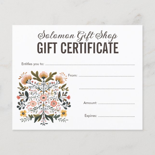 Lámina Folk Art Store Shop Gift Voucher Certificate (Anverso)