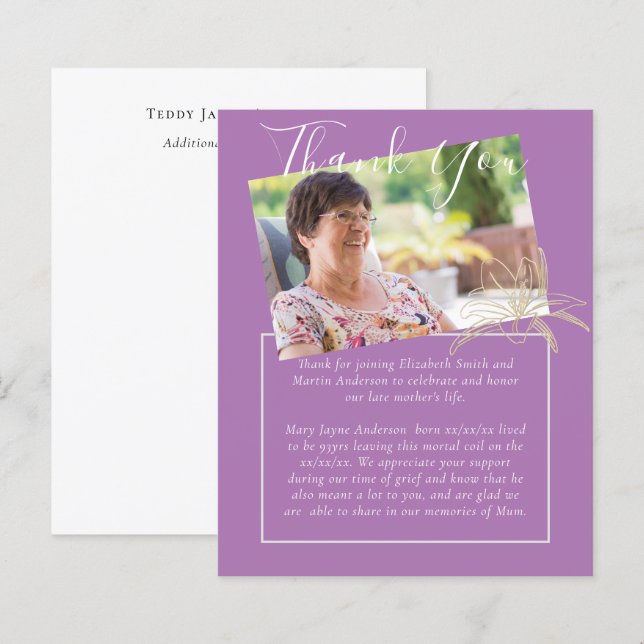 Lámina Fondo de Presupuestos Gracias Foto Mauve Lilly (Anverso / Reverso)