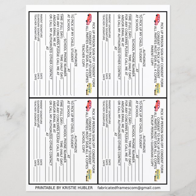 Lámina Formulario de consentimiento de la escuela de la p (Anverso)