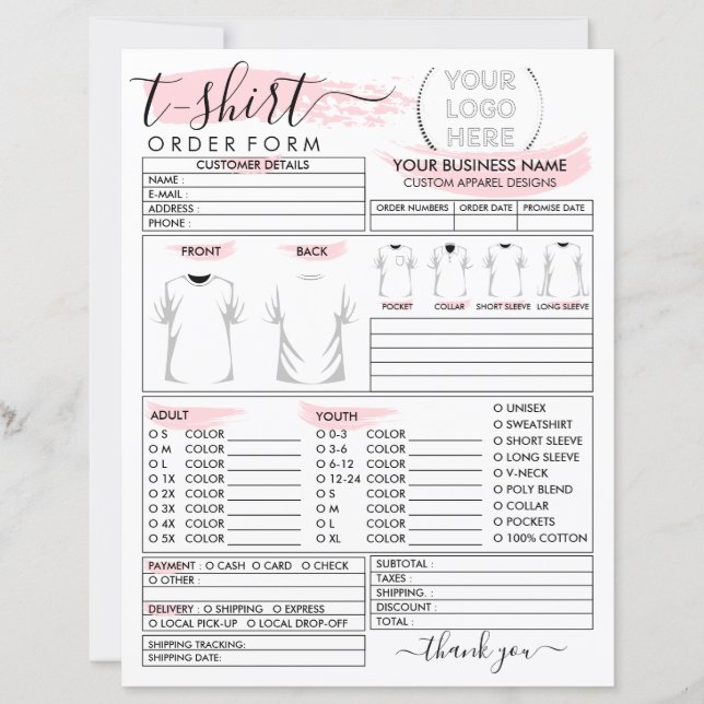 Lámina Formulario de pedido de camiseta de ropa de impres (Anverso)