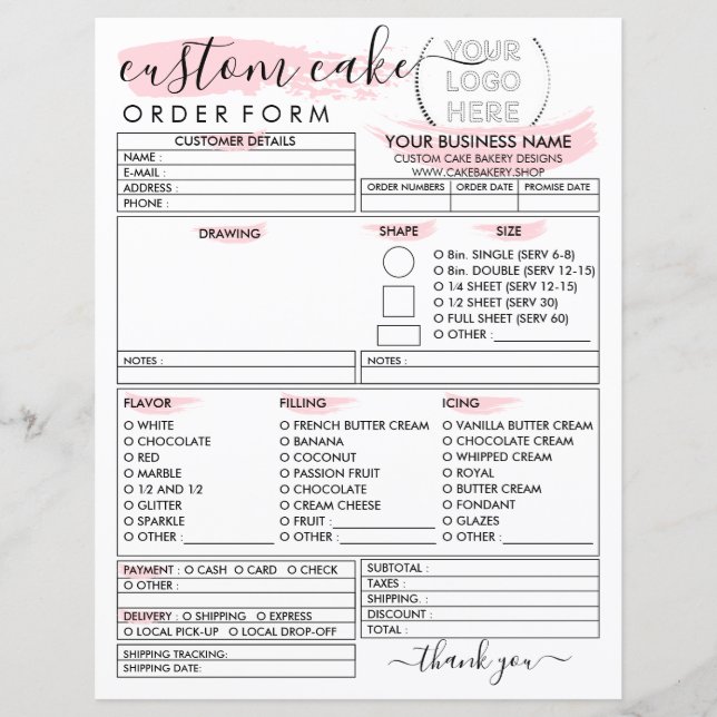 Lámina Formulario de pedido de pastel de panadería person (Anverso)