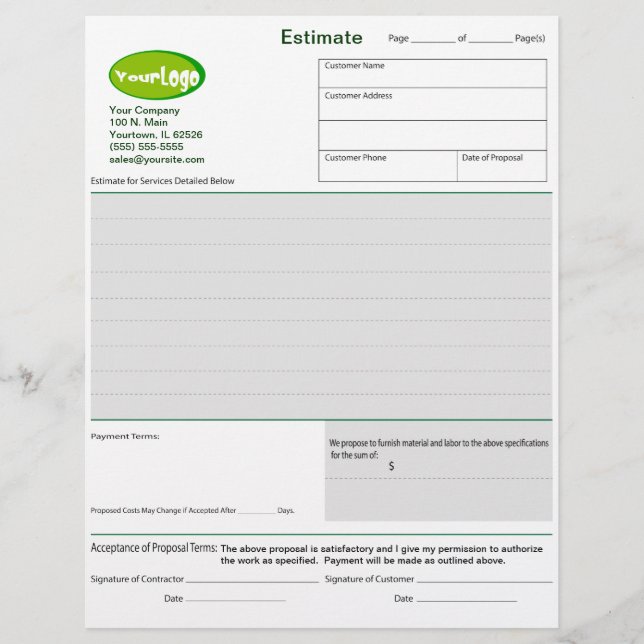 Lámina Formularios de propuesta de trabajo / presupuesto  (Anverso)