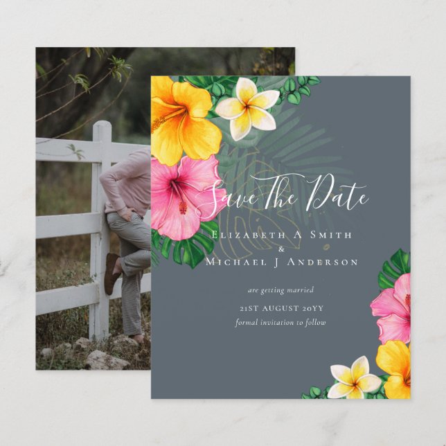 Lámina Foto BARATA Guardar Fechas FLORES TROPICALES Playa (Anverso / Reverso)