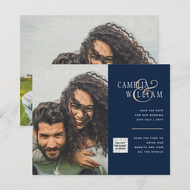 Lámina FOTO Boda Invitar código QR Guardar fecha AZUL (Anverso / Reverso)