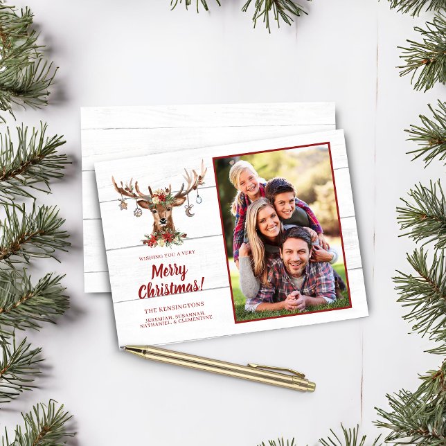 Lámina Foto de adornos de ciervos de Navidades rusos pres (Budget Rustic Christmas Deer Ornaments Photo Card)