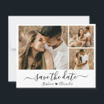 Lámina Foto De Caligrafía Extraña De Presupuesto Guardar<br><div class="desc">Presupuestación Elegante Moderno caligrafía Minimalista Script 3 Collage de fotos Guardar las tarjetas de fecha en blanco y negro. Este diseño romántico y delicado es perfecto para un boda moderno. Presenta un collage de fotos de 3 (3) rejillas, una caligrafía caprichosa en estilo con letras a mano tipo swash tail...</div>