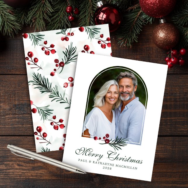 Lámina Foto de feriado botánico de Budget Elegant Arch (Budget Elegant Arch Botanical Holiday Photo Card)