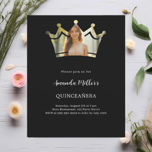 Lámina Foto de la corona negra Invitación a Quinceanera