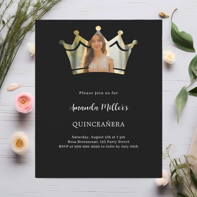 Lámina Foto de la corona negra Invitación a Quinceanera (Subido por el creador)