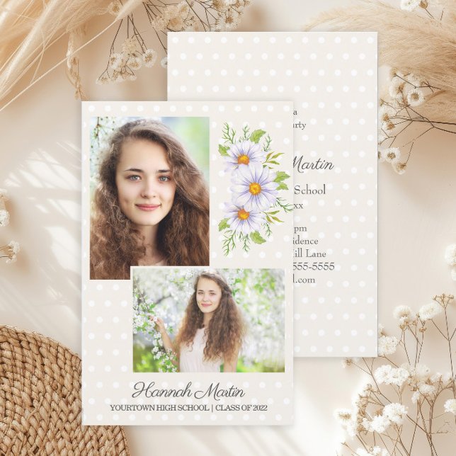Lámina Foto de la fiesta de graduación del presupuesto de (Elegant white and cream-colored graduation party photo invitation)