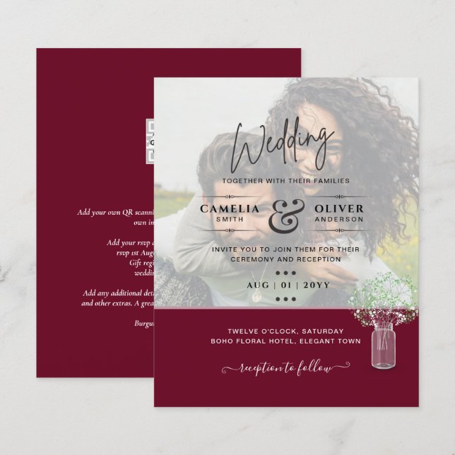 Lámina FOTO DE LeahG SOBRELAY Gypsophila Wedding Invitado (Anverso / Reverso)