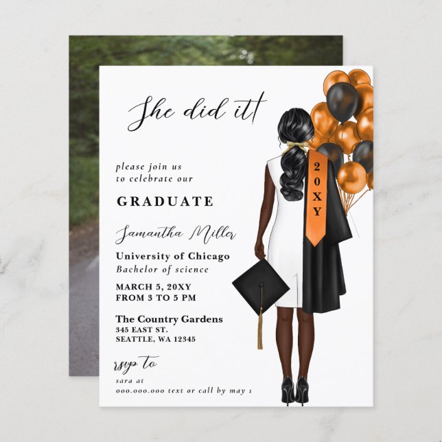 Lámina Foto De Naranja De Presupuesto Que Ella Se Graduó (Anverso / Reverso)