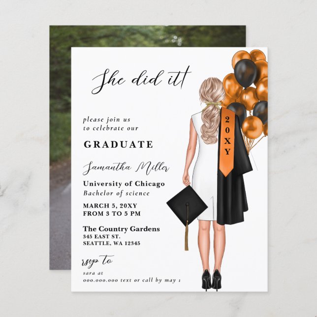 Lámina Foto De Naranja De Presupuesto Que Ella Se Graduó (Anverso / Reverso)