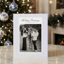 Foto de Navidad con raya azul elegante y económica