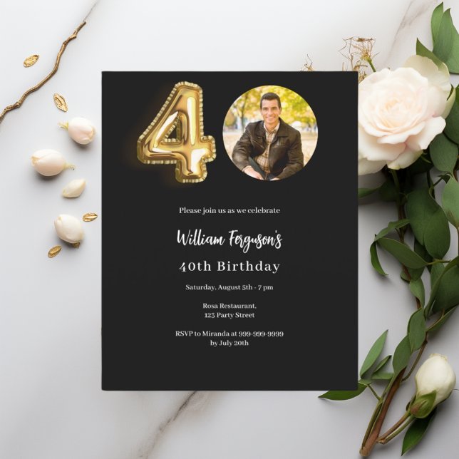 Lámina Foto de oro negro invitación a cumplir 40 años (Subido por el creador)