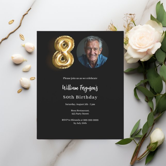 Lámina Foto de oro negro invitación a cumplir 80 años (Subido por el creador)