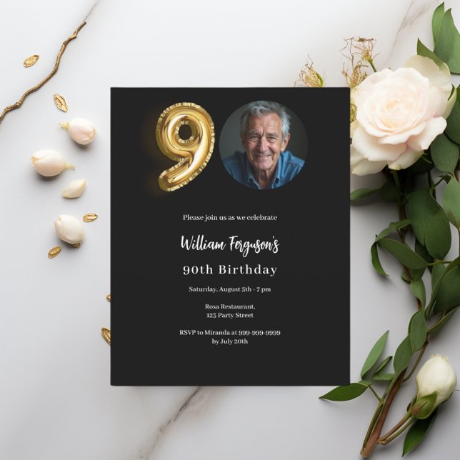Lámina Foto de oro negro invitación a cumplir 90 años (Subido por el creador)
