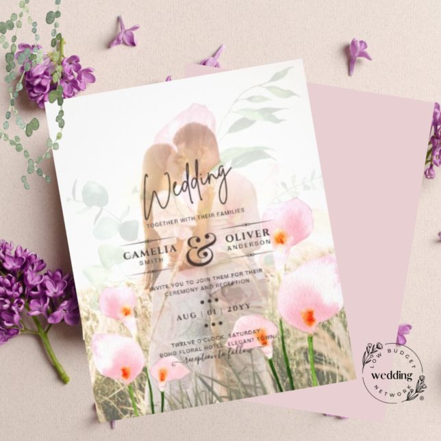 LÁMINA FOTO DE PINK CALLA LILIES SOBRELAY WEDDING INVITE (Subido por el creador)