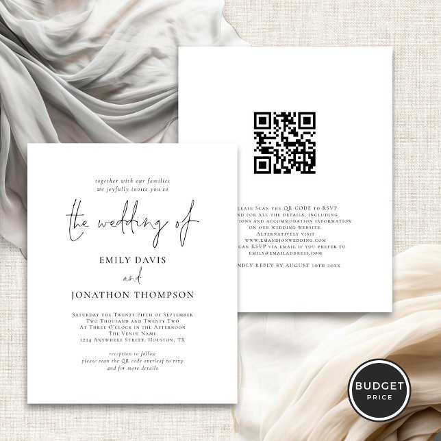 Lámina Foto de presupuesto Código QR Elegante Invitación  (Front and back view)