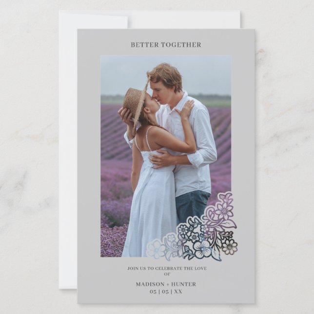 Lámina Foto de presupuesto gris Boda de marco botánico (Anverso)