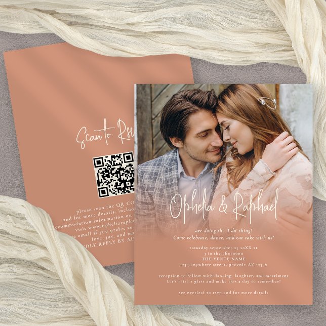 Lámina Foto de presupuesto Invitación a boda QR Boho Terr (Front and back view)