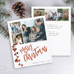 Lámina Foto de presupuesto múltiple 6 Feria de Navidad<br><div class="desc">Moderno y elegante Merry Christmas blanco rojo caligrafía manuscrita manuscrita 6 fotos familiares simple tarjeta de vacaciones BUDGET blanco con su personalizado texto personalizado en ambos lados con una rama de berries sanas de color agua. POR FAVOR, TENGA EN CUENTA que los colores del fondo y del guión son editables....</div>