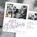 Lámina Foto de presupuesto múltiple 6 Feria de Navidad<br><div class="desc">Moderno y elegante Feliz Navidad pastel lavanda violeta manuscrita caligrafía guión 6 fotos familiares simple tarjeta de vacaciones BUDGET blanco con tu personalizado texto personalizado en ambos lados con una rama de berries de color agua sagrada. POR FAVOR, TENGA EN CUENTA que los colores del fondo y del guión son...</div>