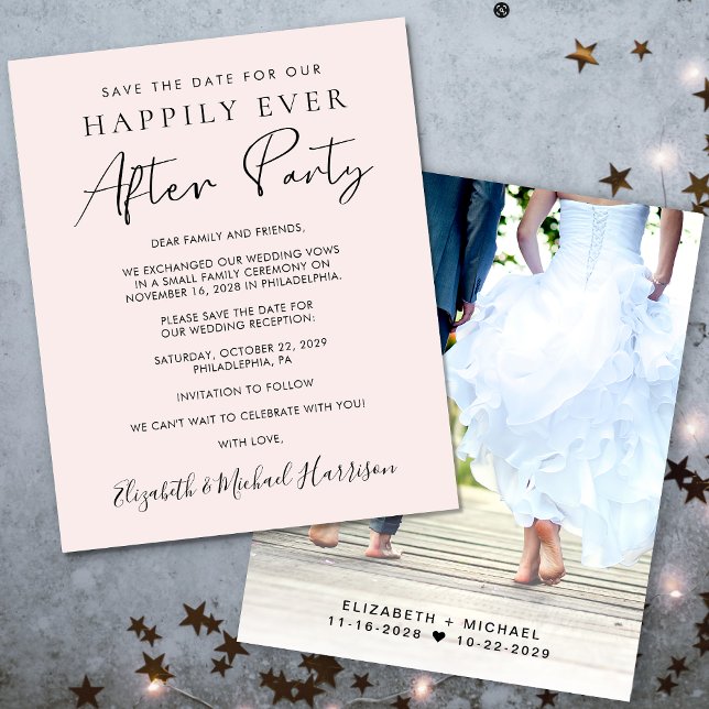 Lámina Foto De Presupuesto Recepción De Boda Rosa Guardar (A stylish save the date announcement for a reception to celebrate your elopement or private wedding)