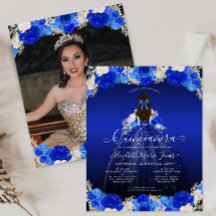 Foto de Quinceanera con el vestido azul real flora