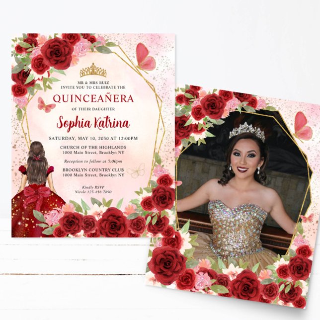 Lámina Foto de Quinceañera Princesa Floral de Oro Rojo (Subido por el creador)