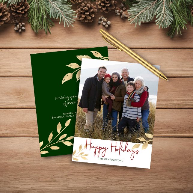 Lámina Foto de Relieve metalizado dorado de Budget Elegan (Budget Elegant Happy Holidays Gold Foil Photo Christmas Card)