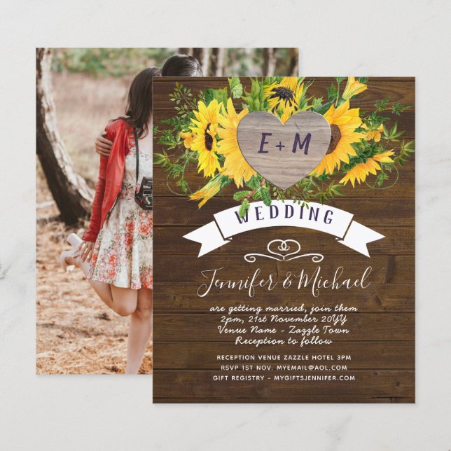 Lámina Foto de Rustic Heart Sunflowers Boda de Woodland (Anverso / Reverso)