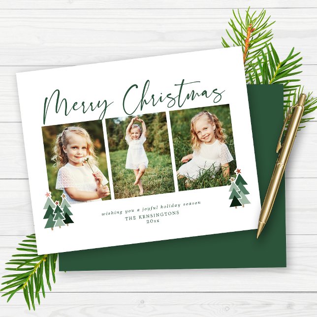Lámina Foto de vacaciones de árboles navideños modernos y (Budget Modern Christmas Trees Holiday Photo Card)