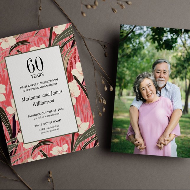 Lámina FOTO DEL 60 Aniversario de la flor japonesa de Bam (photo asian inspired anniversry wedding budget invitation)