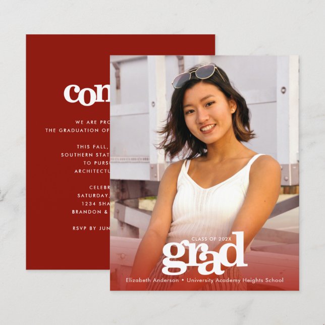 Lámina Foto del presupuesto rojo para graduación invitaci (Anverso / Reverso)