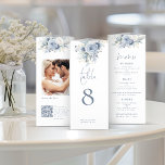 Lámina Foto Floral Azul QR Triple Boda Tabla No<br><div class="desc">NOTA IMPORTANTE: Este triple se suministra plano, SIN puntuación previa. Lo doblarás tú mismo. Para ayudarle con el plegado preciso, se imprimen directrices en la parte posterior de los tres paneles, además de un panel extra delgado en el lado derecho para que aplique pegamento para pegar el tríplio una vez...</div>