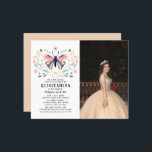 Lámina Foto floral de mariposa de oro de Quinceañera<br><div class="desc">La Invitación floral de mariposa púrpura de oro contemporáneo Quinceañera incluye una mariposa rosa y morada simple y elegante entre las flores de bonito con la información de Invitación de Quinceañera que aparece a continuación. Personalice editando el texto en los cuadros de texto proporcionados y agregando su foto favorita. Diseñado...</div>