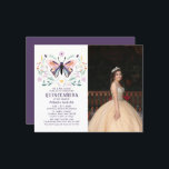 Lámina Foto floral de mariposa rosa de Quinceañera<br><div class="desc">El presupuesto de Quinceañera Modern Pink Morple Butterfly Photo Floral Invitation incluye una mariposa rosa y morada simple pero elegante entre las flores de bonito con la siguiente información de Invitación de Quinceañera. Personalice editando el texto en los cuadros de texto proporcionados y agregando su foto favorita. Diseñado por ©Evco...</div>