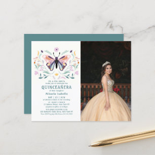 Lámina Foto floral de mariposa rosa de Quinceañera