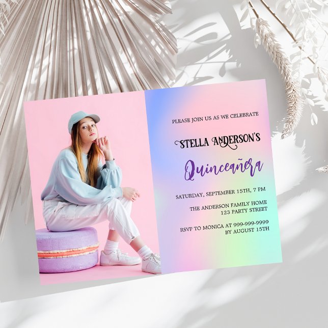 Lámina Foto holográfica rosa Invitación a Quinceanera (Subido por el creador)